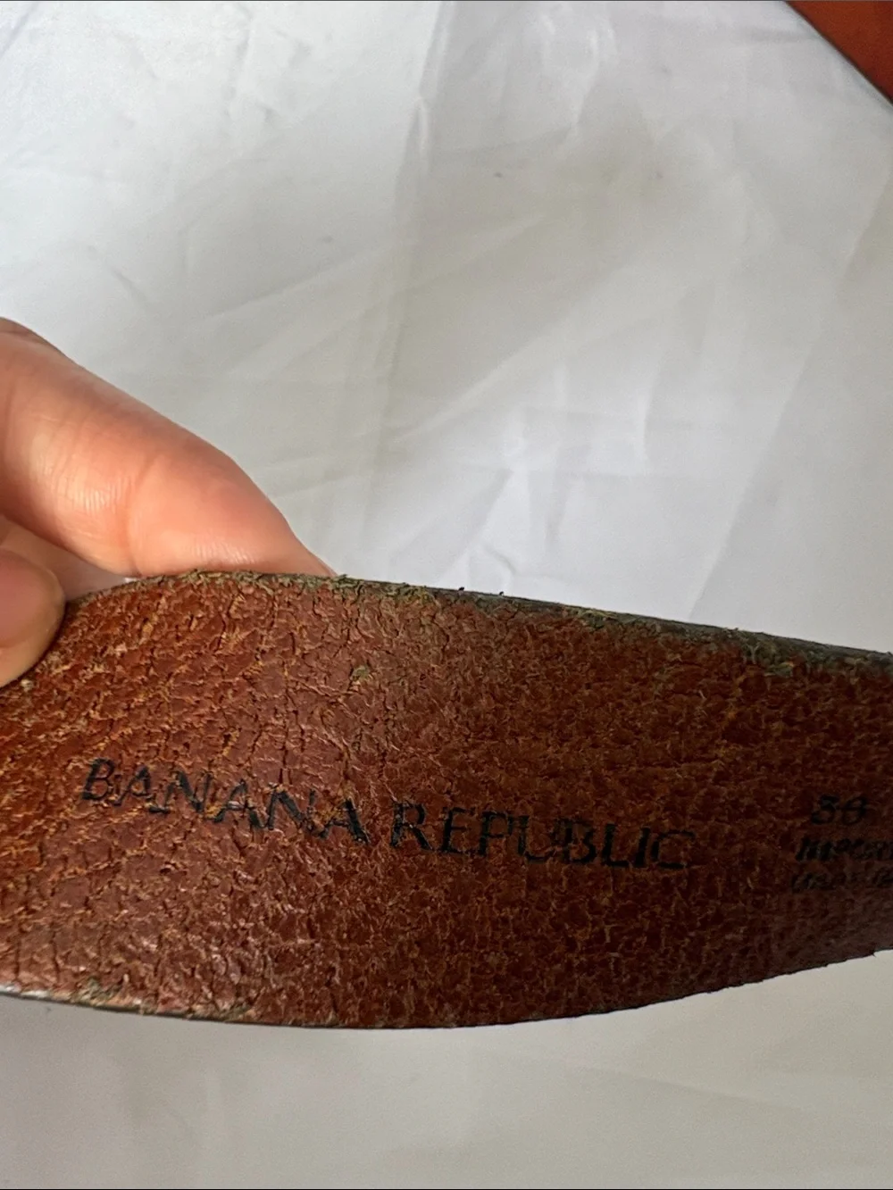 Banana Republic Men's Brown Leather Belt with Brushed Metal Buckle
